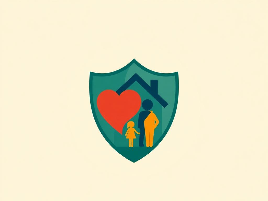 Illustration of shield protecting a family, home, and heart